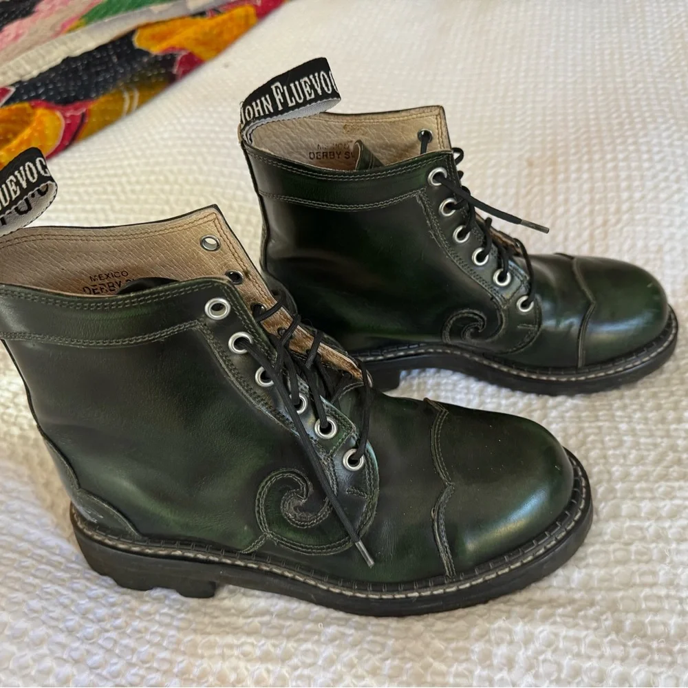 John Fleuvog green leather Derby Swirl women’s boots - Picture 2 of 6
